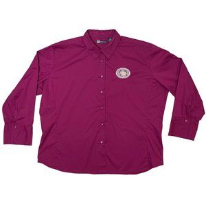 Blue Generation Ladies Women's 2XL Red Embroidered‎ Roses Button Up Shirt Blouse